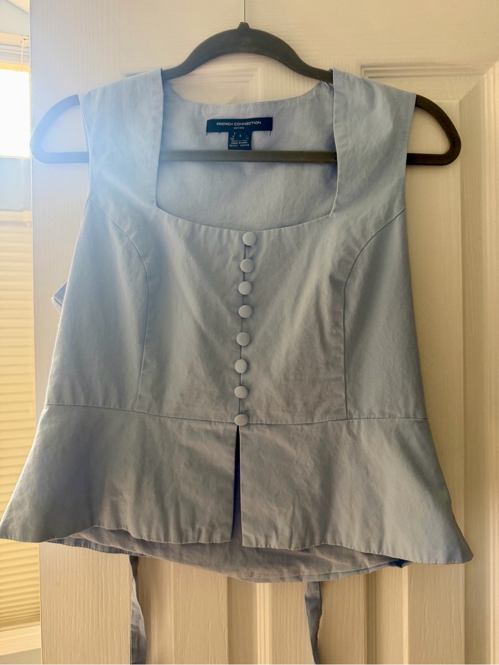 French Connection Pale Blue Button-Front Peplum Camisole